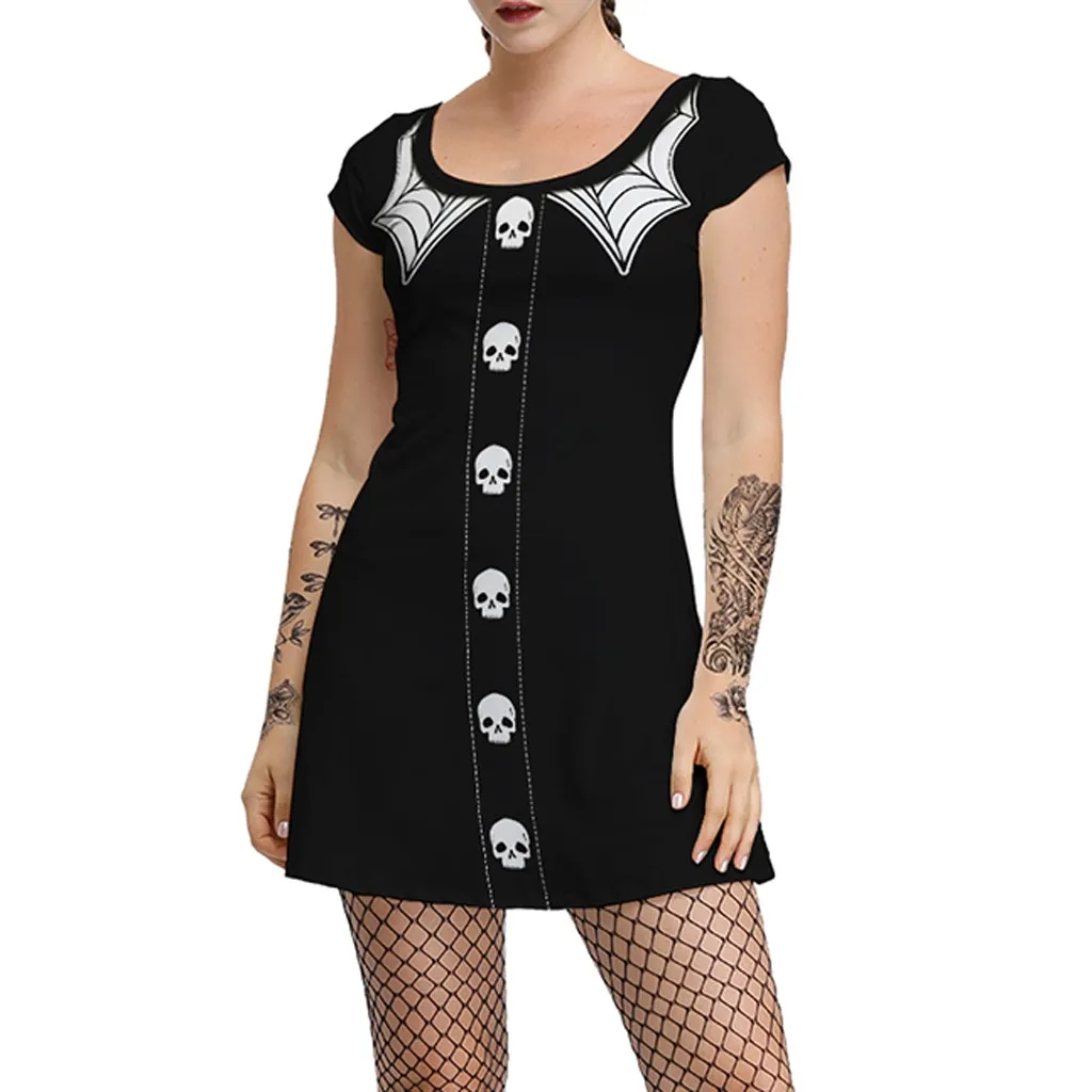 Женское короткое винтажное платье с круглым вырезом и коротким рукавом |