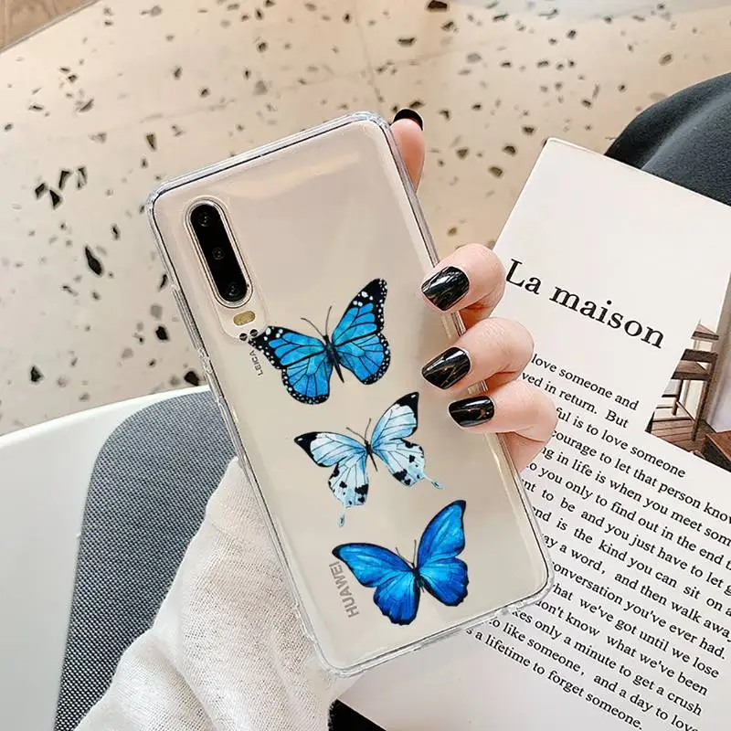 

animal Blue Butterfly Phone Cases Transparent for Samsung A71 S9 10 20 HUAWEI p30 40 honor 10i 8x xiaomi note 8 Pro 10t 11