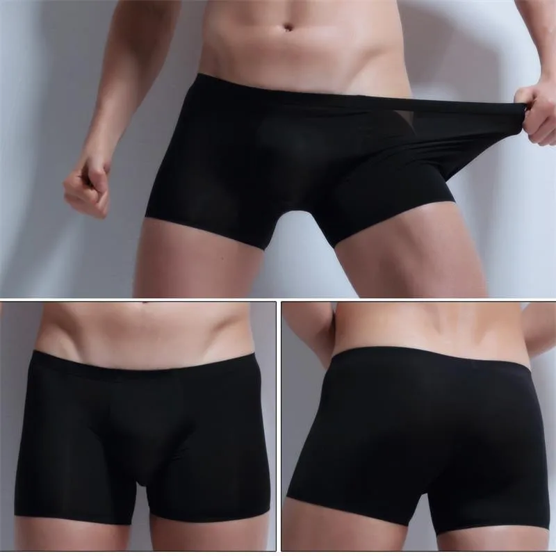 Новые классные трусы-боксеры из Ice Silk сексуальное мужское нижнее белье с низкой талией Cuecas боксеры мужские s трусы мужские боксеры шорты трусы - Цвет: Black