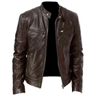 Мужская мотоциклетная кожаная куртка, повседневная куртка на молнии, осень 2021