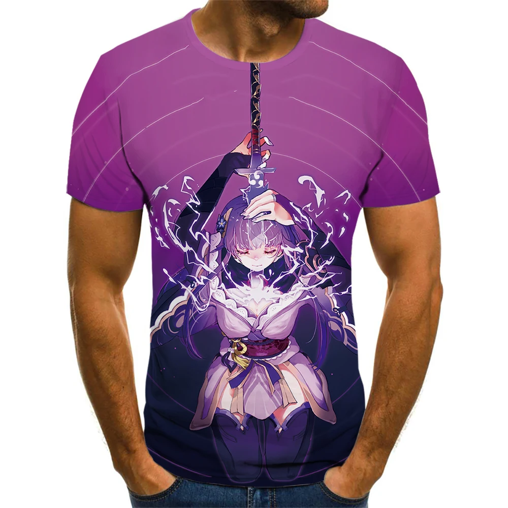

2021 Summer New Popular Game Genshin Impact Print Hot Graphics Kawaii Fashion Anime Clothes Fashion Oversized T-Shirt