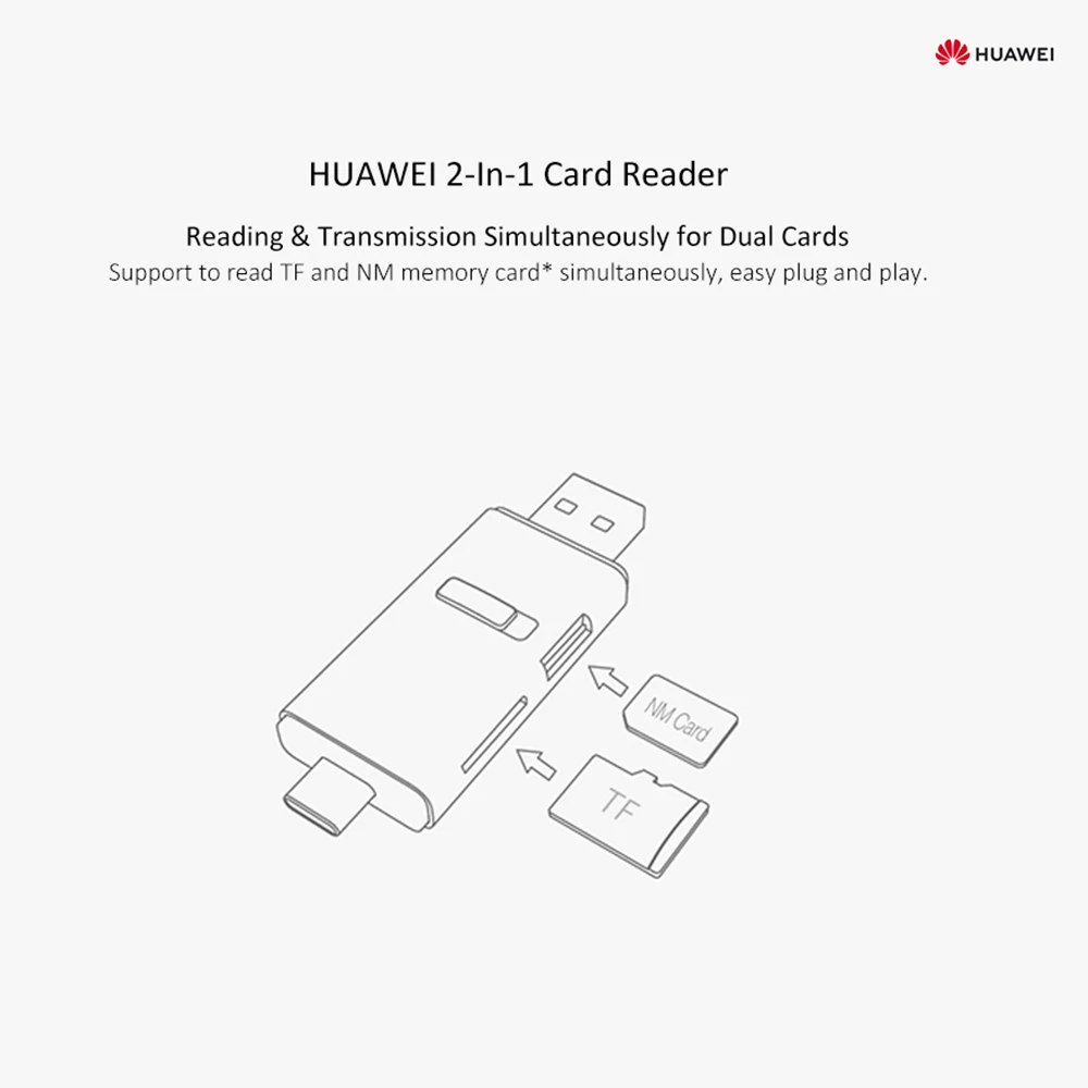 HUAWEI 2 в 1 устройство для чтения карт TF+ нм слот для карт памяти OTG с классическим дизайном 3,1 Тип-C Интерфейс компактный Портативный кард-ридер для телефона из поликарбоната