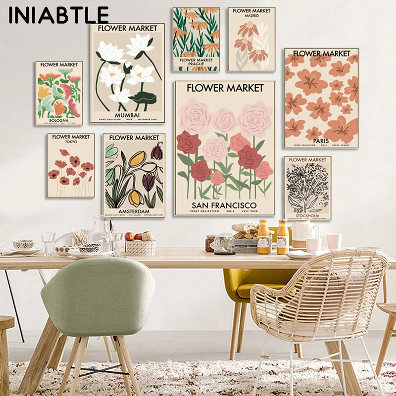 Подсолнух тюльпан цветочный рынок плакаты печать абстрактный холст картина