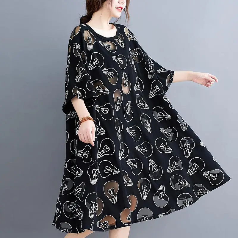 

Light Bulb Dresses for Women Party Mesh Hollow See Though Plus Size Goth Tshirt Dress Dropshipping