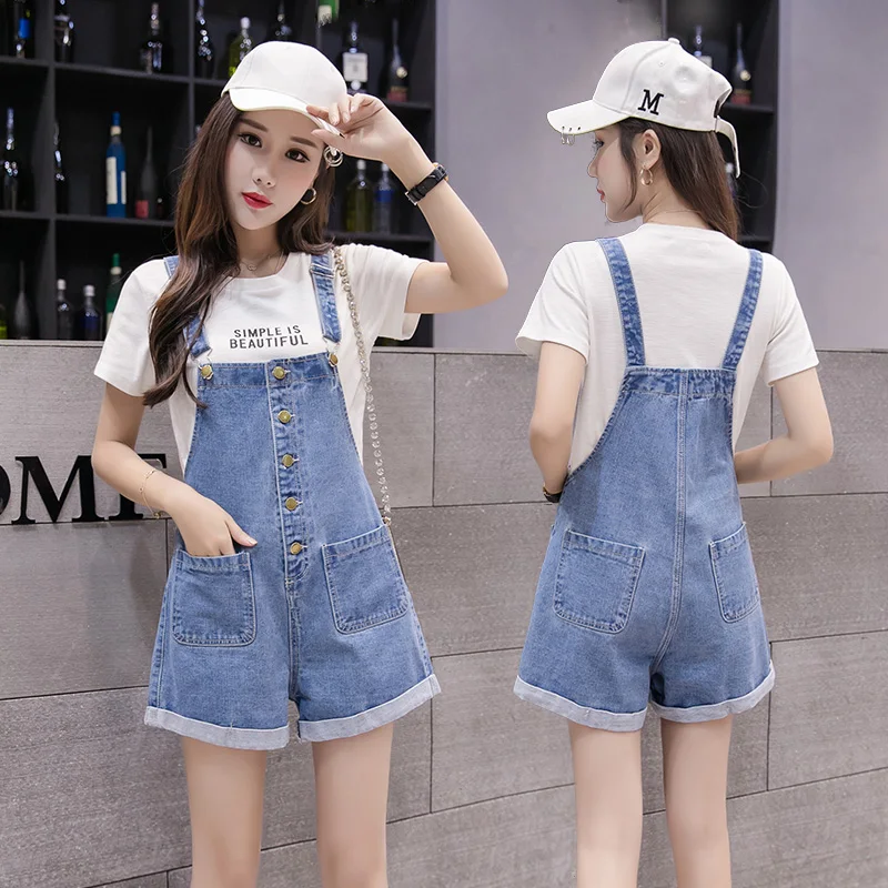 

Will denim overalls high waist shorts cultivate one's morality new female xia han edition trousers wide-legged pants flanging ho