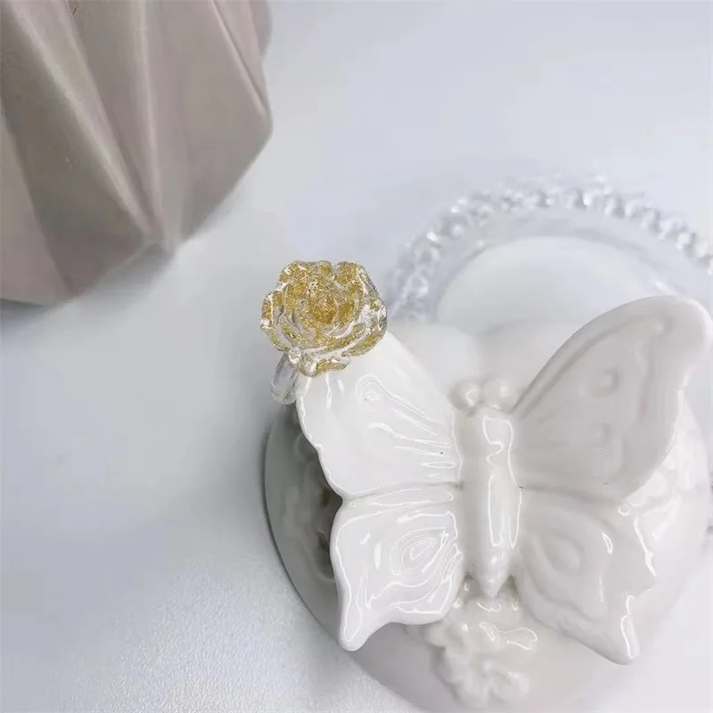 

Bilandi Trendy Jewelry Flower Rings New Sweet Korean Temperament Golden Print Acrylic Resin Rings For Girl Lady Party Gifts