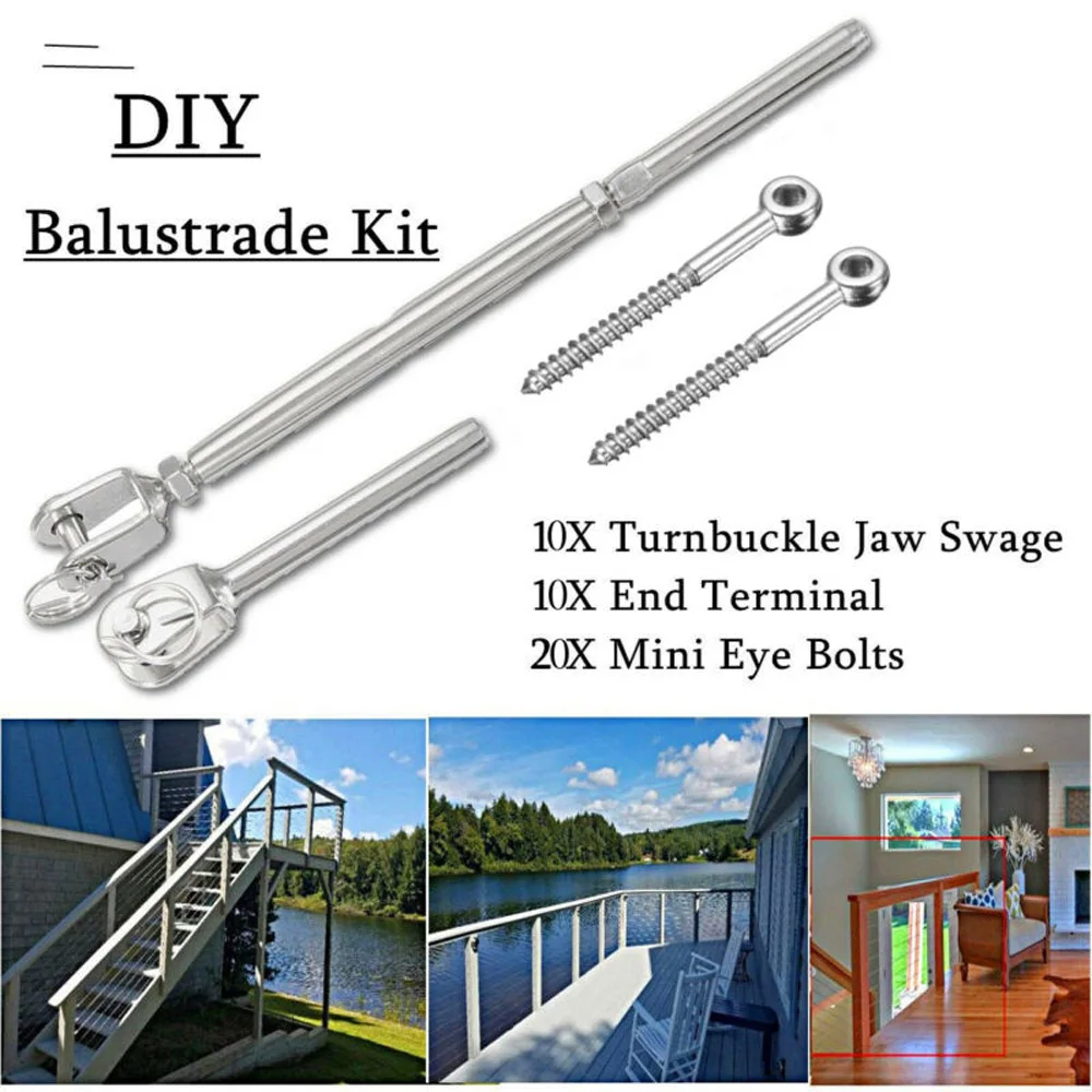 10 шт. набор разъемов из нержавеющей стали трос DIY Turnbuckle 10x торцевой винт 20x мини
