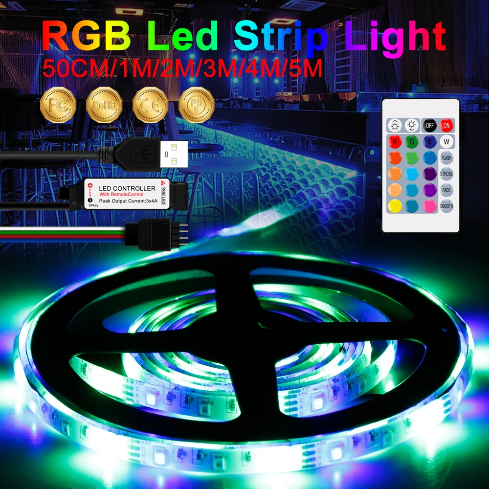 

5V Light Strip USB Ribbon RGB Lamp LED Flexible Lighting Remote Control Brighter RGB LED Strip Lamp 0.5 1 2 3 4 5m Diode Tape