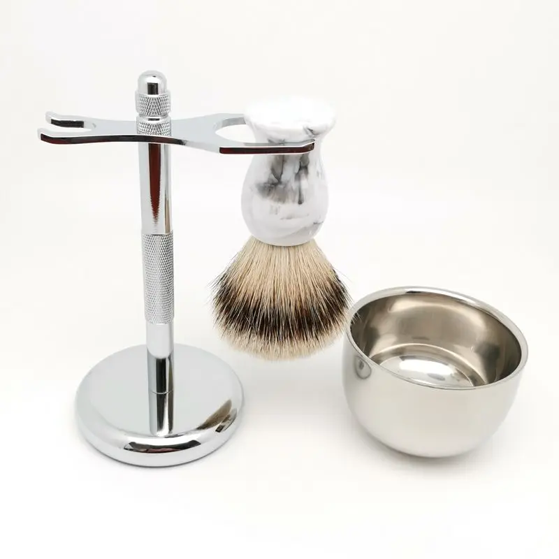 TEYO Super Silvertip Badger Hair Shaving Brush Set Include Shaving Bowl Stand Perfect For Man Wet Shave Cream Razor