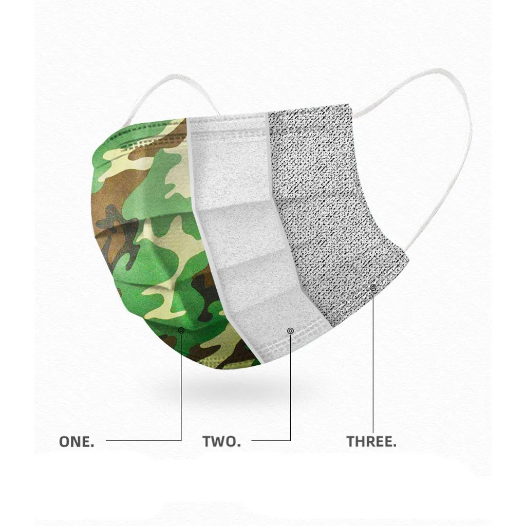 50pc Camouflage Respirator Scarf Mascarilla Mask For Face Маски Mascherine Disposable Industrial 3ply Ear Loop Masque | Безопасность
