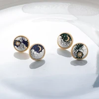 embossed moon sun cloud pearl round gold stud earrings for women korean fashion cute 925 silver pin earrings new unusual jewelry