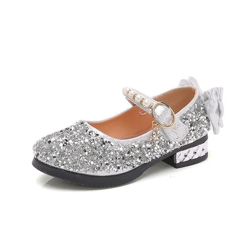 Zapatos de cuero para ni&ntilde;as, calzado individual con diamantes de imitaci&oacute;n, zapatos planos informales con lentejuelas y perlas dulces para fiesta, Chic, 2022-1