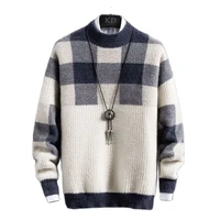 new2021 new winter top quality cashmere turtleneck sweater men fashion plaid male pullovers thick warm mens christmas sweaters