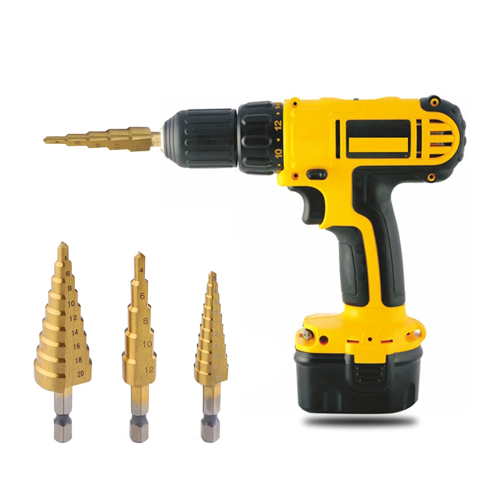 

3pcs 3-12mm 4-12mm 4-20mm Step Cone Drill Bits Hole Cutter Drilling Tool Wood Hole Cutter Step Cone Drill