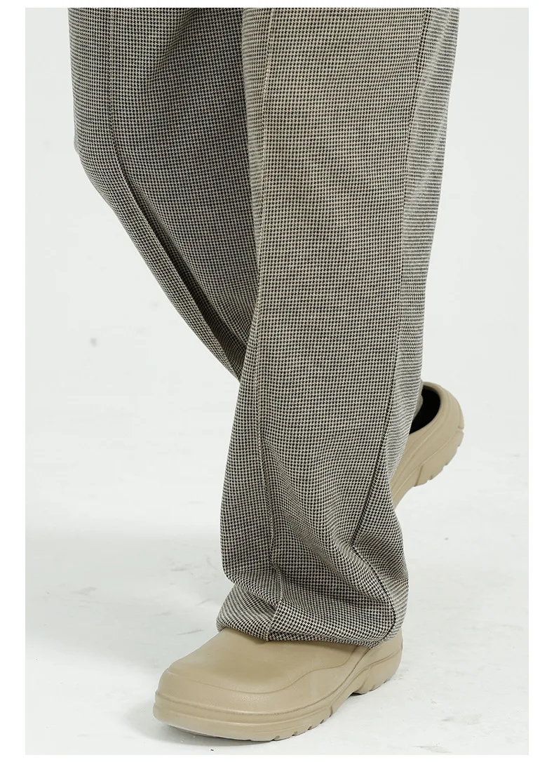 

Men Elastic Waist Houndstooth Plaid Retro Casual Straight Trousers Men Streetwear Vintage Hip Hop Loose Pants Joggers Sweatpants