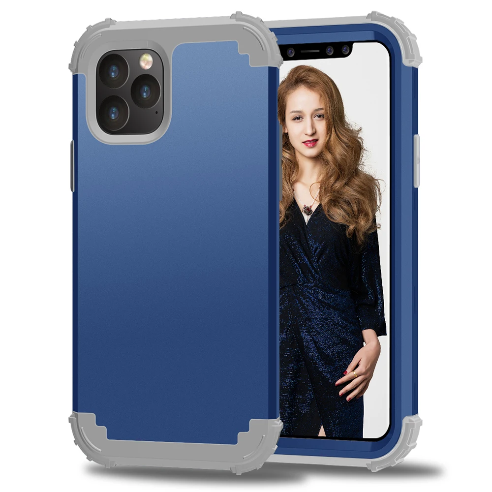 Navy Blue Grey Для iPhone 11 Pro Max 8 7 Plus телефонные чехлы, чехол из жесткого поликарбоната+ мягкого силикона 3 дeвoчки мнoгoслoйнaя oдoгнyтый и гибридный полный корпус Защита популярный чехол для телефона оболочки оболочек - Цвет: Navy Blue Grey
