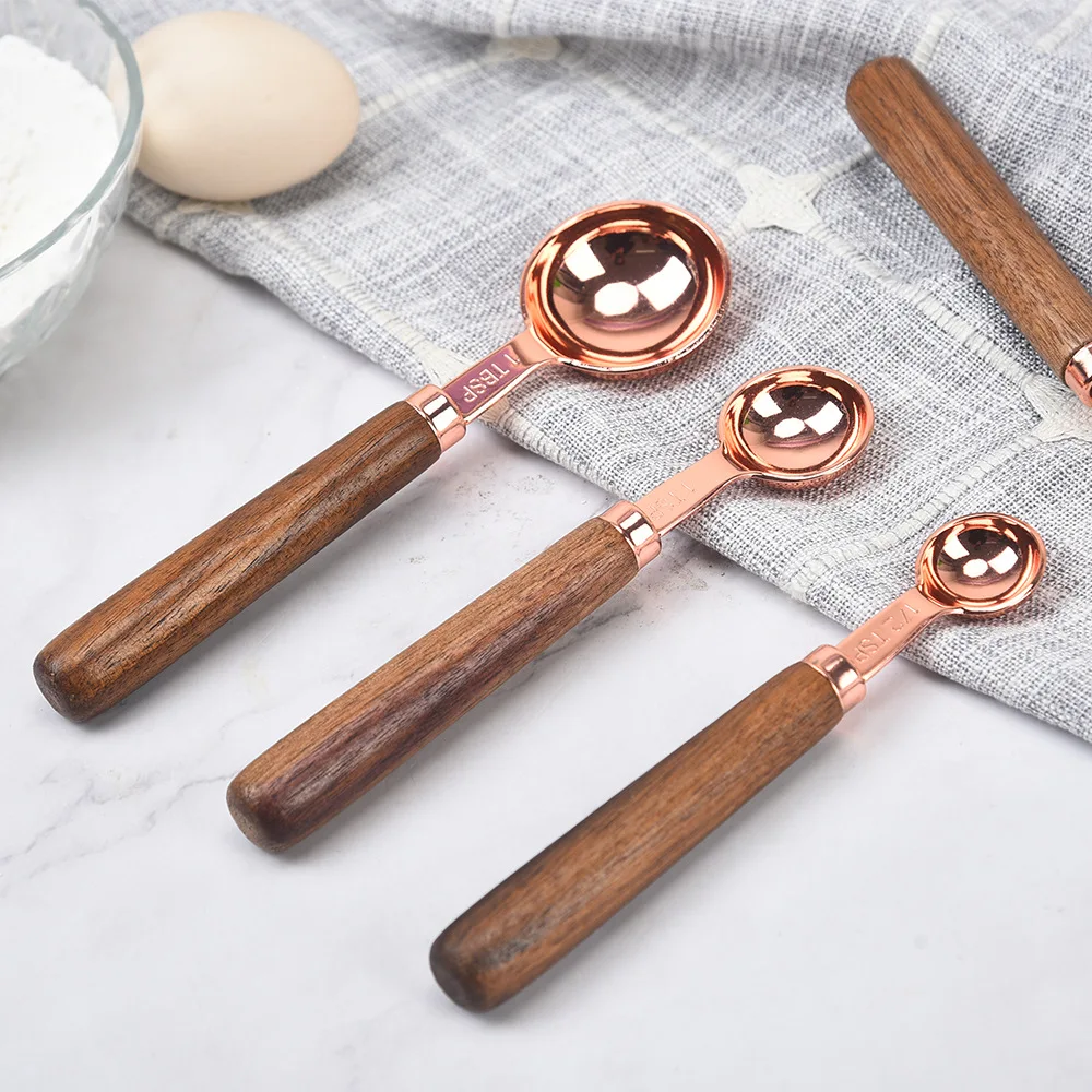 

Walnut handle measuring cup measuring spoon 8 pieces set kitchen baking tool mixing Scale Measuring Spoon Set