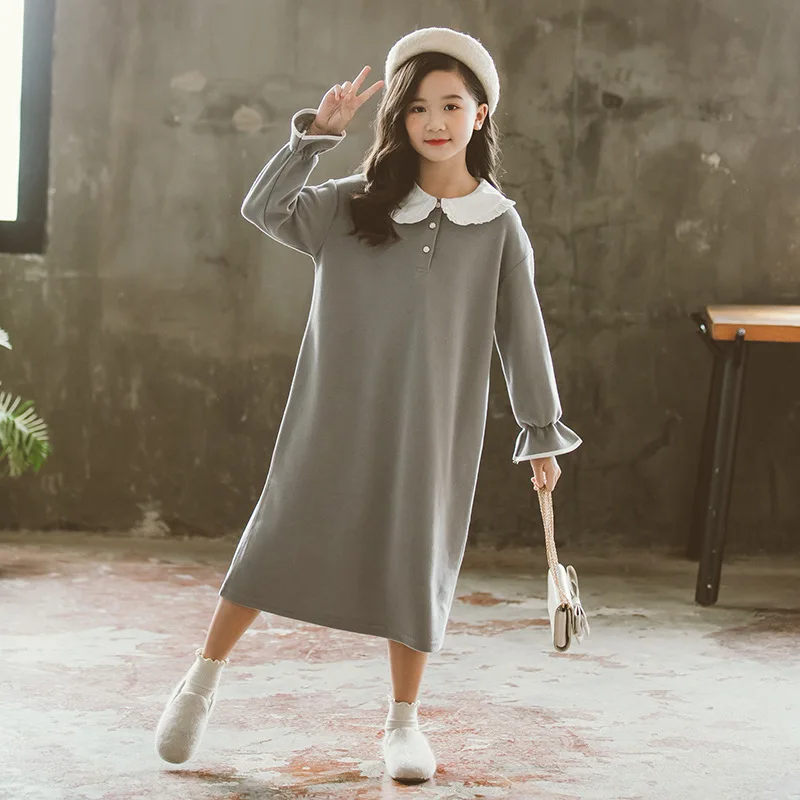 Платья для больших девочек осень 2019 детское платье с длинным рукавом осеннее