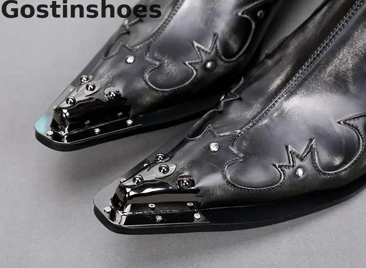 Черная обувь из натуральной кожи мужские слипоны с металлическим наконечником