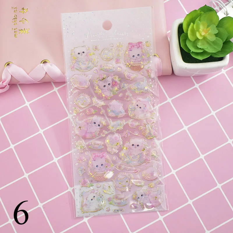 6 Kawaii Cat наклейки милые наклейки со стразами Акриловые Декоративные наклейки для детей DIY дневник в стиле Скрапбукинг Канцелярские Принадлежности - Цвет: 6