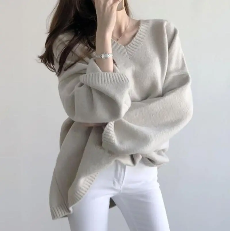 

New Women's Sweater 2019 Autumn Winter Fashion Basic Knitted Sweaters Women Casual V-neck Pullovers Long Sleeve Jumpers