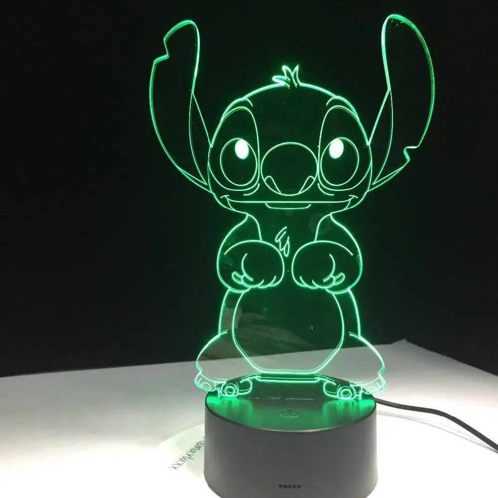 Мультфильм Тедди стежка ночник светодиодный 3D иллюзия декоративная лампа детский ночник Стич настольная лампа стежка собака прикроватная