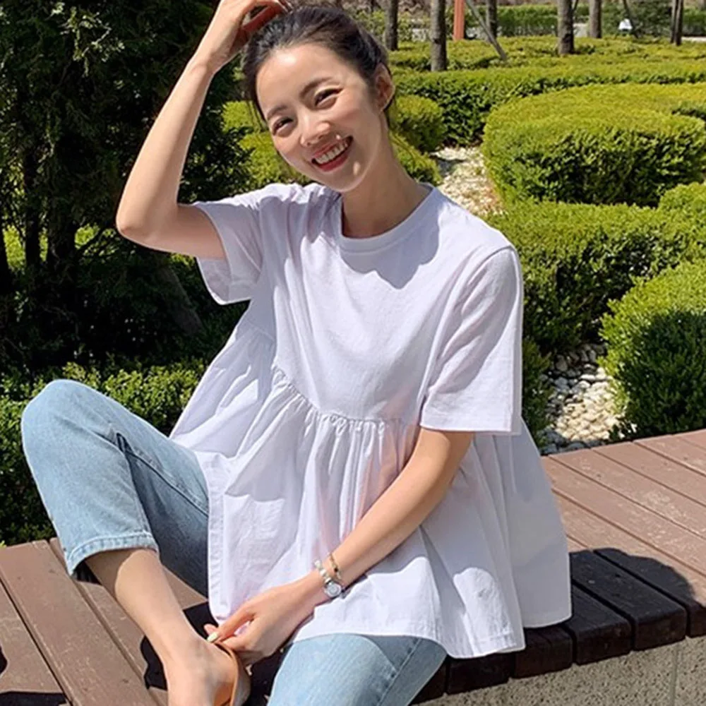 Блузка женская плиссированная с завышенной талией милый топ белого цвета в