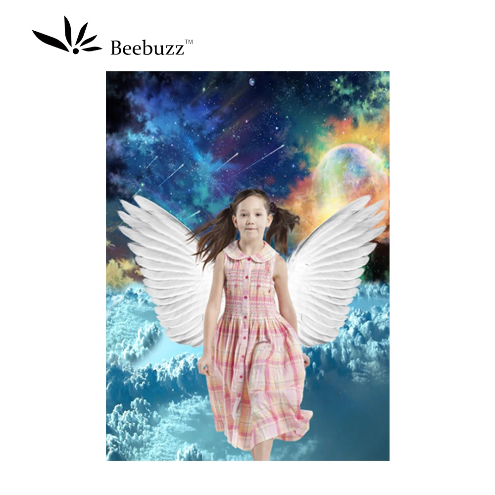 Beebuzz Фотофон с белыми перьями крыльями для фотосъемки Звездная ночь Крылья