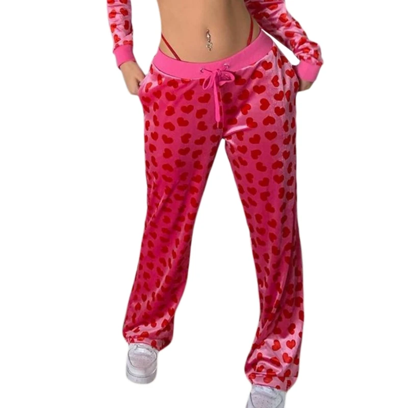 

X5XE Women Heart Print Hoodie Jacket Long Sleeve Full Zip Velvet Sweatshirt Pants