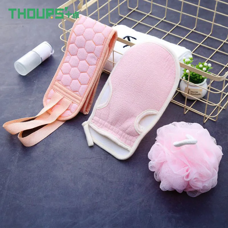 

Thours 3Pcs/set Body Cleaning Washcloth Soft Brush Home Bathroom Shower Ball Back Scrubber Set Exfoliating Skin Towel Bath Glove