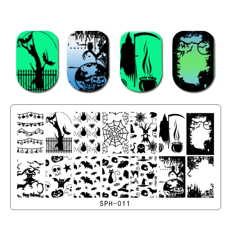 Пластины для стемпинга ногтей на Хэллоуин прямоугольный призрака трафарет нейл
