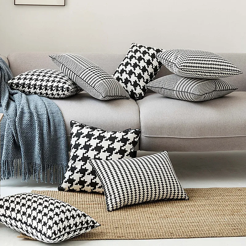 Белый черный хлопковый холст наволочка для подушки геометрический узор