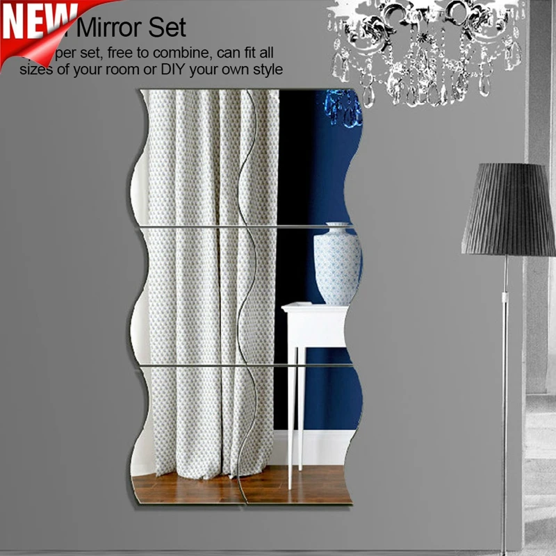 Акриловые волнистые настенные Стикеры зеркало 6 шт./компл. 12x10 см наклейка на