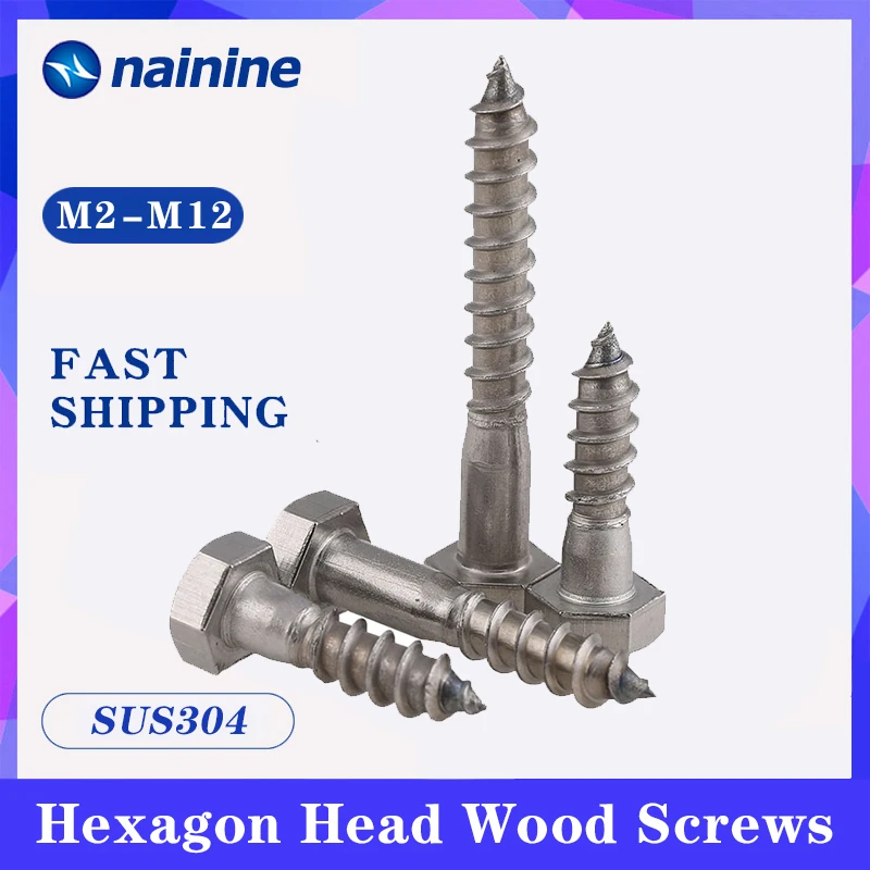 DIN571 M6 M8 M10 M12 304 Stainless Steel Hexagon Head Wood Screw Self Tapping Screw External Long A140