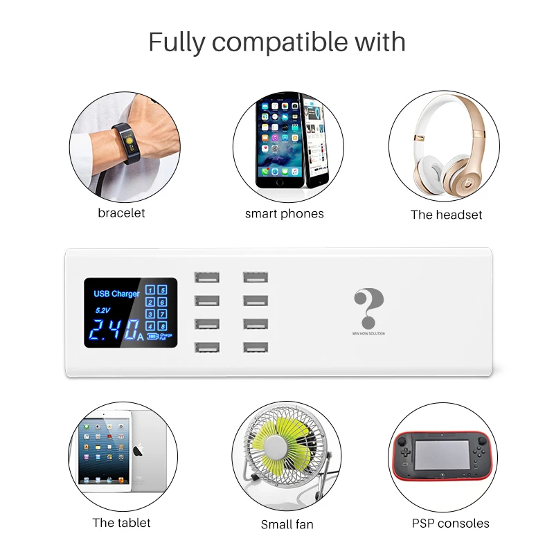 Зарядное устройство WIN HOW с 8 usb портами для телефона iphone 7 X Samsung s10 Xiaomi заводская