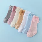 Носки для девочек Lawadka, хлопковые, тонкие, до колена, с большим бантом, на лето, для детей 0-24 месяцев