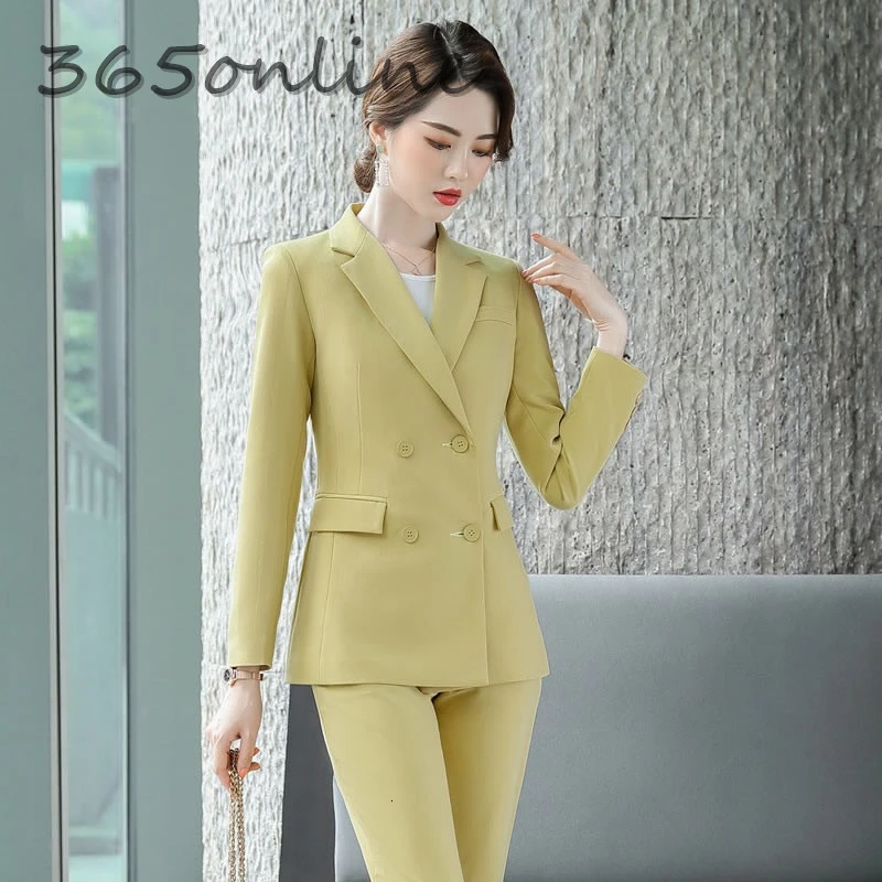 Женские деловые костюмы из высококачественной ткани с брюками и блейзером