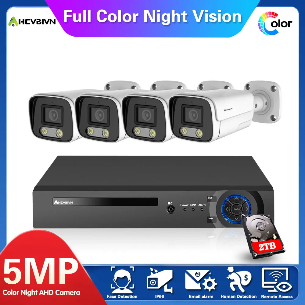 

AHD CCTV Camera System H.265 4CH 5MP AHD Security DVR Kit Outdoor Waterproof Camera CCTV Video Surveillance System Kit HDD