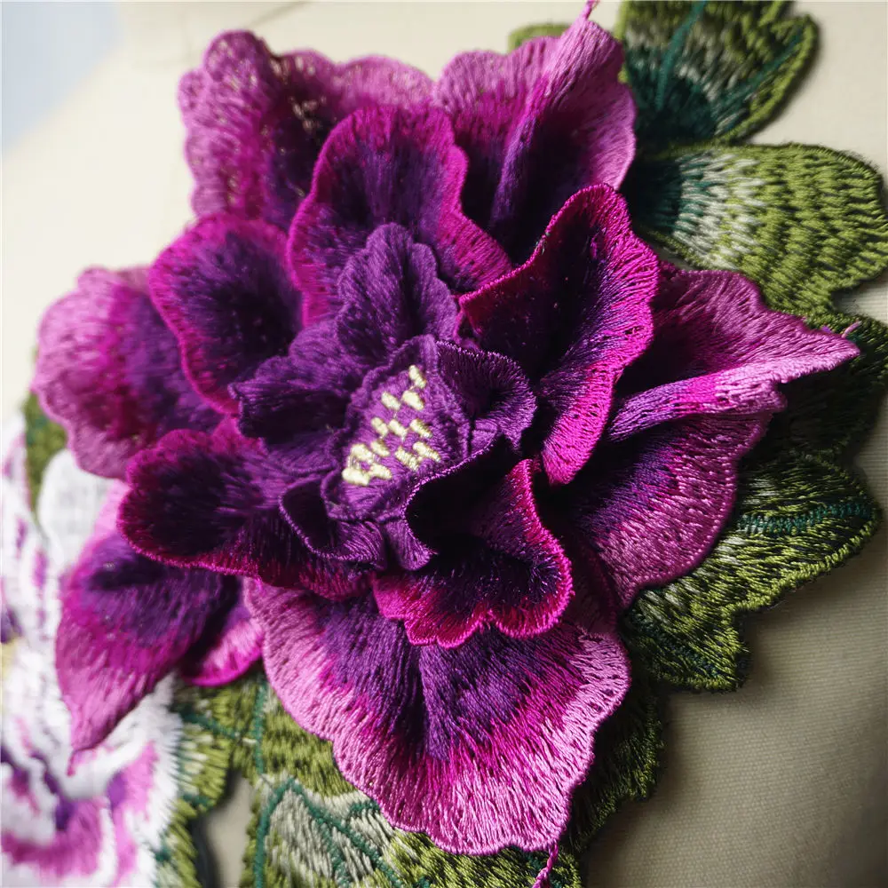 Многослойная вышитая 3d аппликация в виде цветка пиона|Заплатки| |