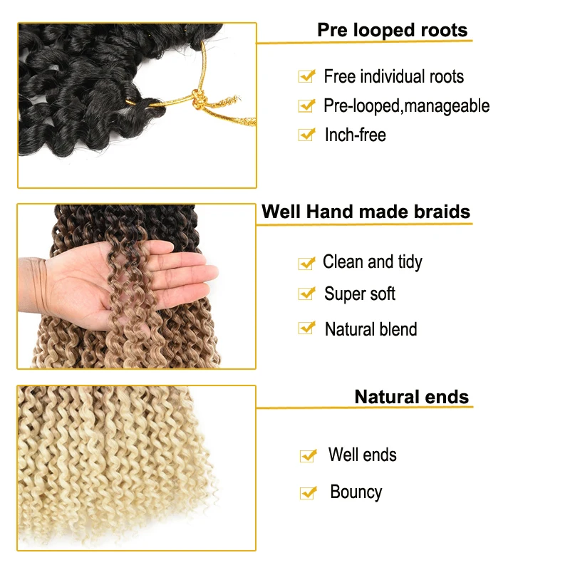 Passion Twist Hair Crochet Braids Synthetic Curly For Goddess Locs Water Wave Braiding Extensions Ombre Brown Honey Blonde |