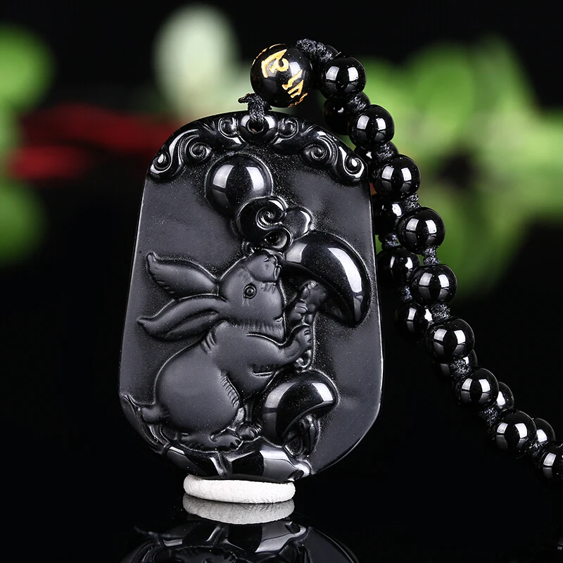 Ожерелье из натурального черного обсидиана с бусинами ручная работа кулон в виде