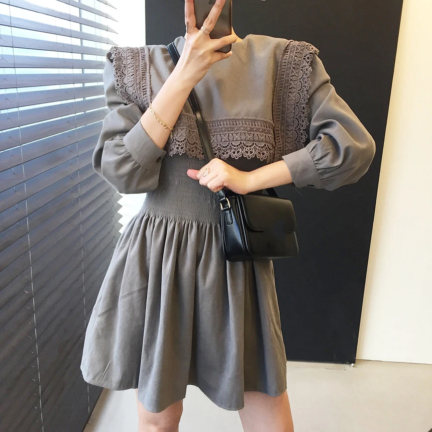 [EWQ] Новинка весны 2020 винтажное женское черное платье с длинным рукавом и