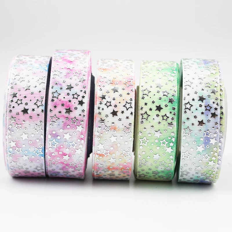 

5pattern 7/8" 22mm silver foil printed glowing star ribbon Accessory hairbow headwear DIY handmade hair bows accessories