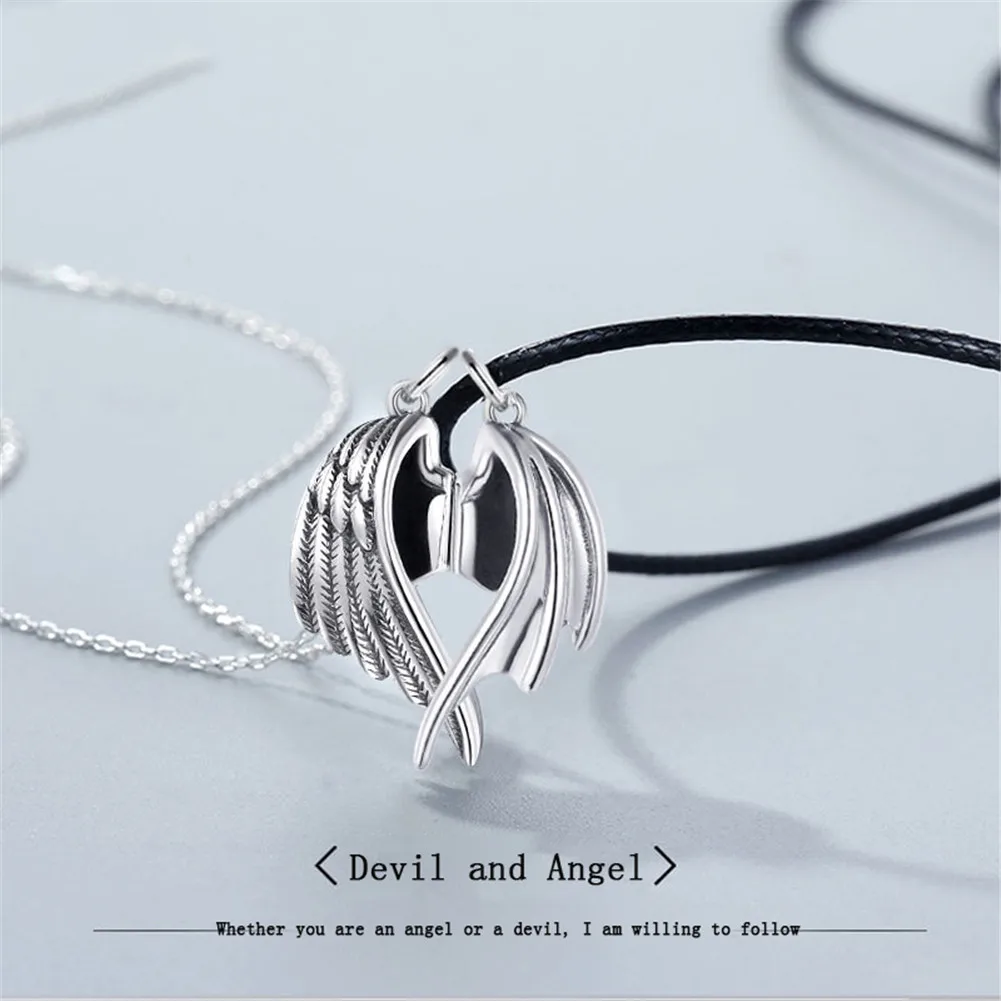 

Hiphop Angels demons wing Couple Magnetic Necklace matching Anniversary Pendant Necklaces copper women mens jewellery