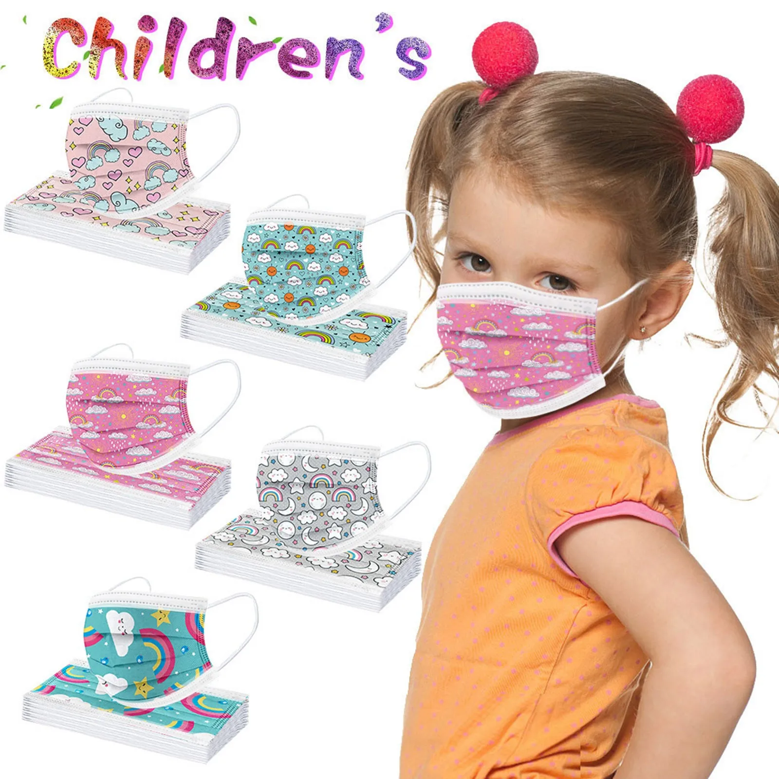 50 шт. детские маски с мультяшным принтом 3 слоя | Красота и здоровье