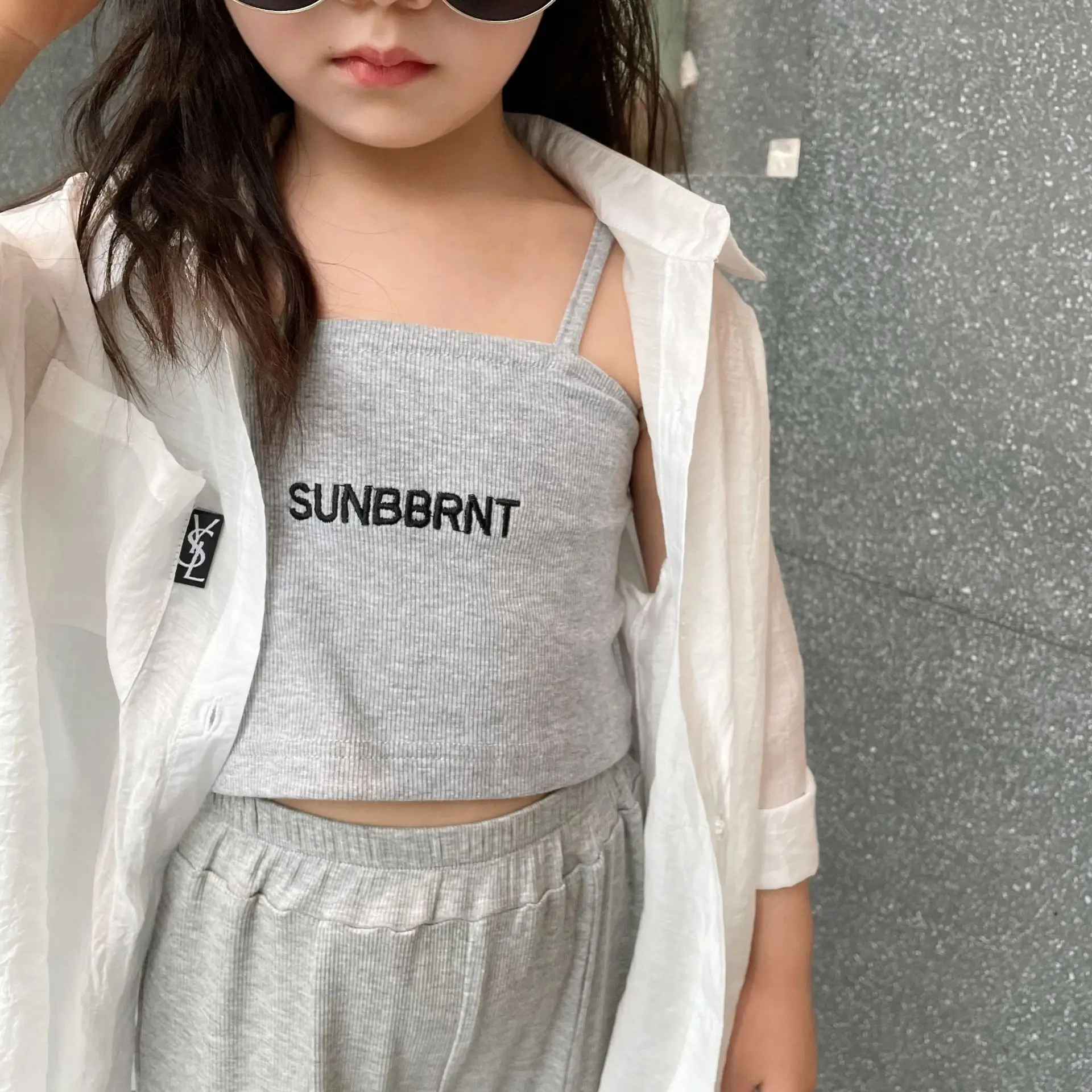 

2PCS WLG Girls Cool Clothes Kids Outfits Summer Gray Letter Vest and Pant Set Baby Girl Casual Clothing Set