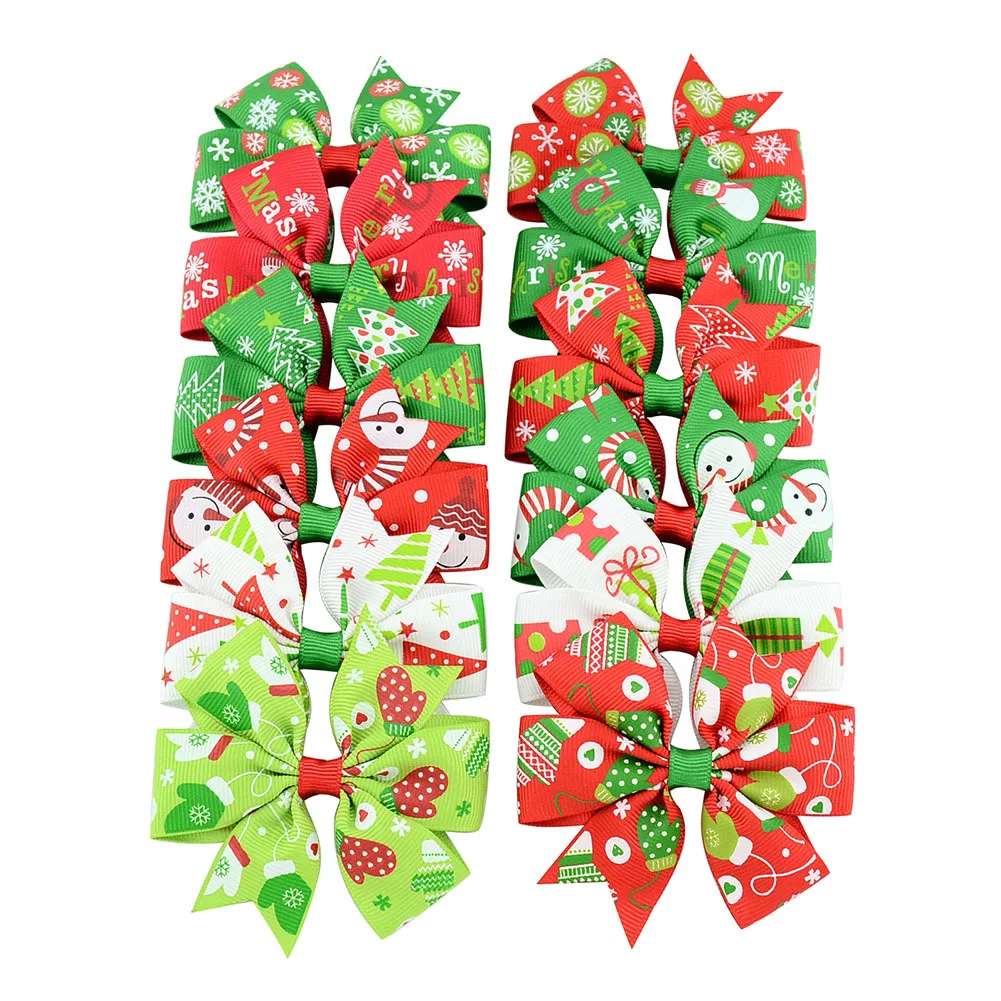 

18 PCS Christmas Hair Bows Grosgrain Ribbon Bows Alligator Hair Clips Hair Accessories Christmas Gifts for Baby Girls Print