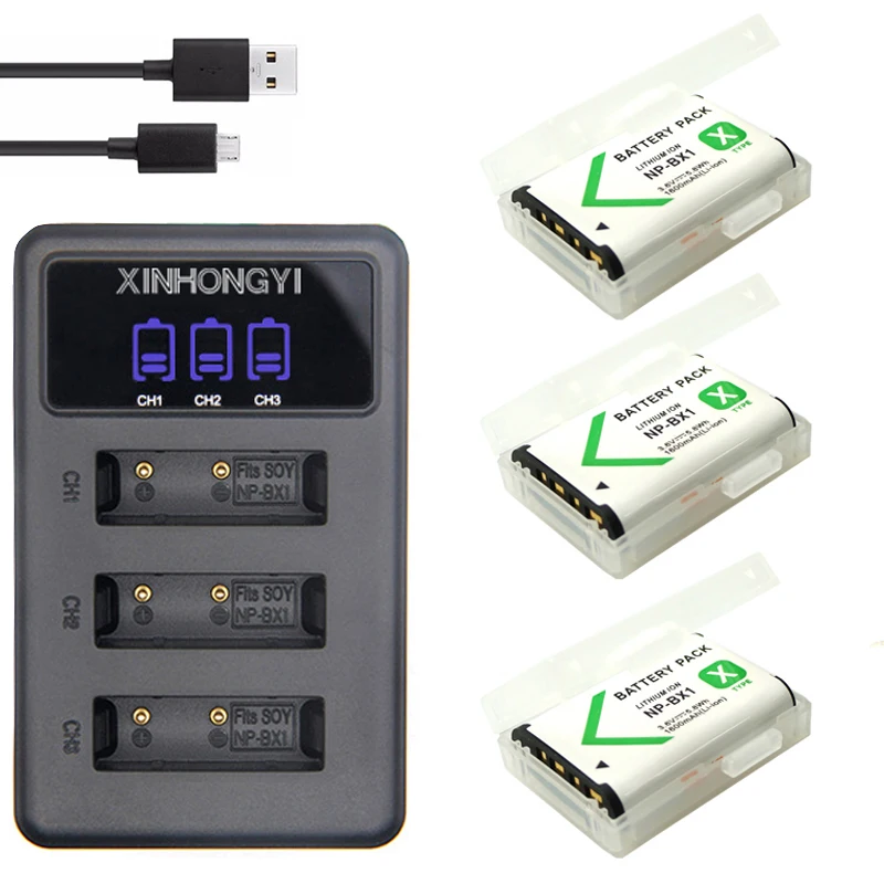 3x NP-BX1 Батарея NP BX1+ светодиодный 3 слотов для карт USB Зарядное устройство для sony комплектующие фотоаппарата sony DSC RX1 RX100 AS100V M3 M2 HX300 HX400 HX50 HX60 GWP88 AS15 WX350