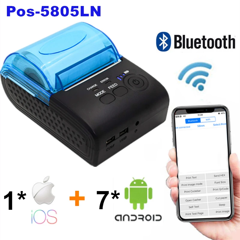 Zjiang Мини карманный Мобильный цветной термопринтер Bluetooth POS код 58 мм чековый