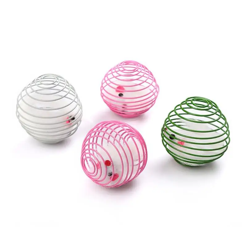 

1Pcs Retractable Faux Feather Mouse in Cage Ball Cat Toy Colorful Ball Interactive Pet Kitten Scratch Ball Training Pet Supplies
